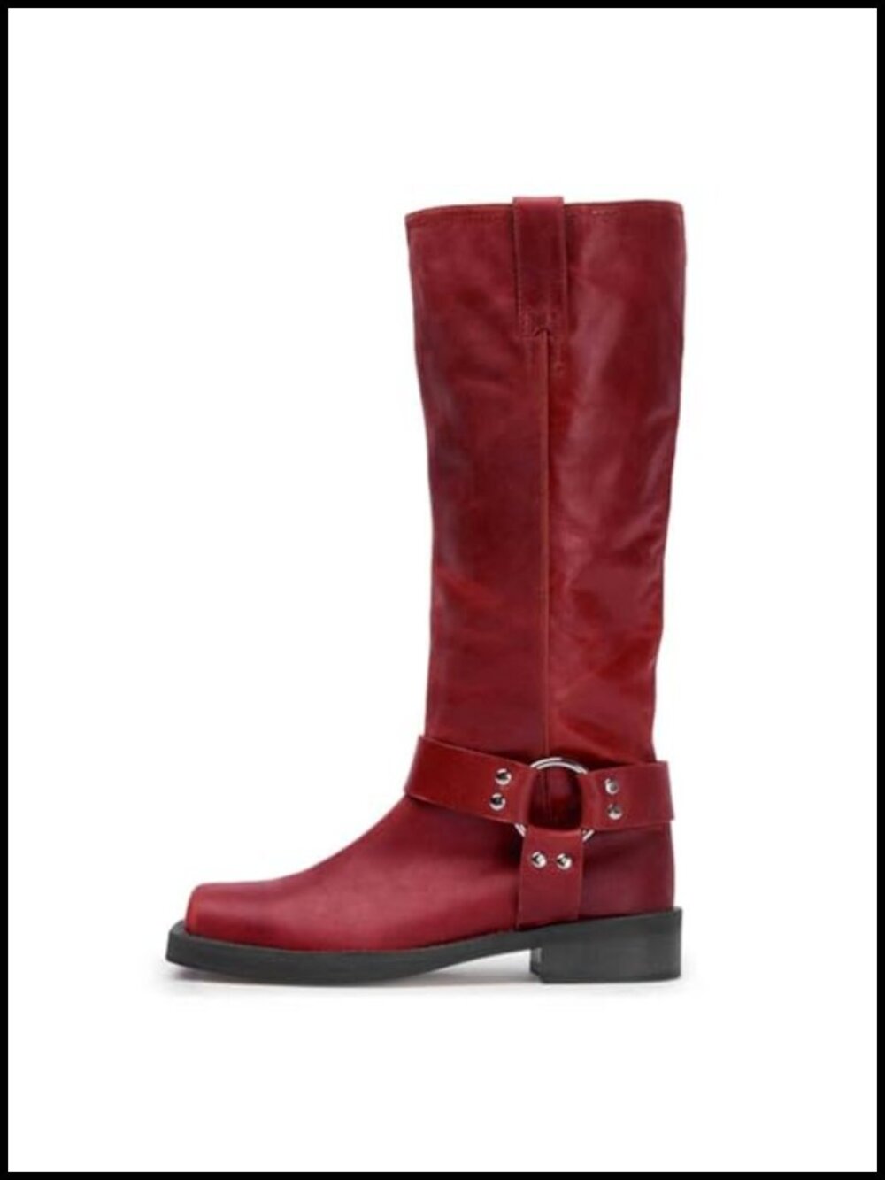 Knee High Riding Boots Studded Biker Block Heel Pull On Wide Calf